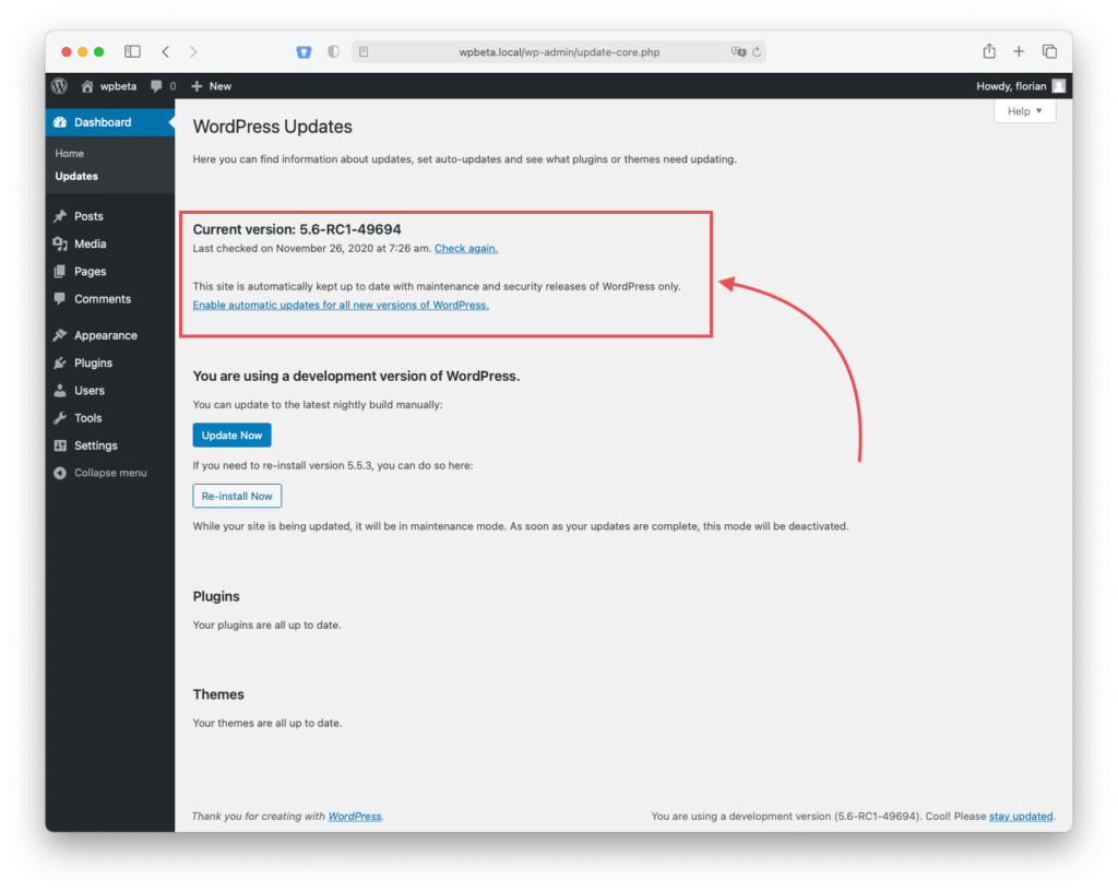 WordPress Update-Dashboard mit freiwilligem Opt-In